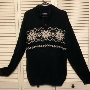 CHAPS Black Sweater Snowflake Design Button At the Neck Size L